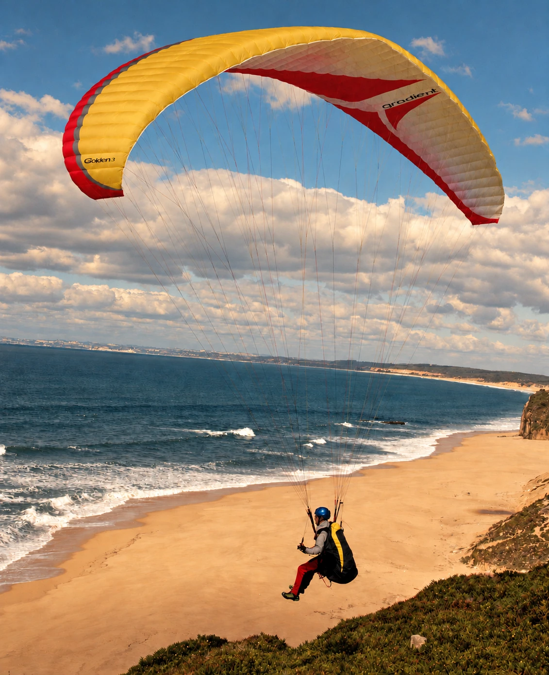 PRAYZ paragliding above a Portuguese beach near Lisbon in 2011 — artistic photographic treatment.